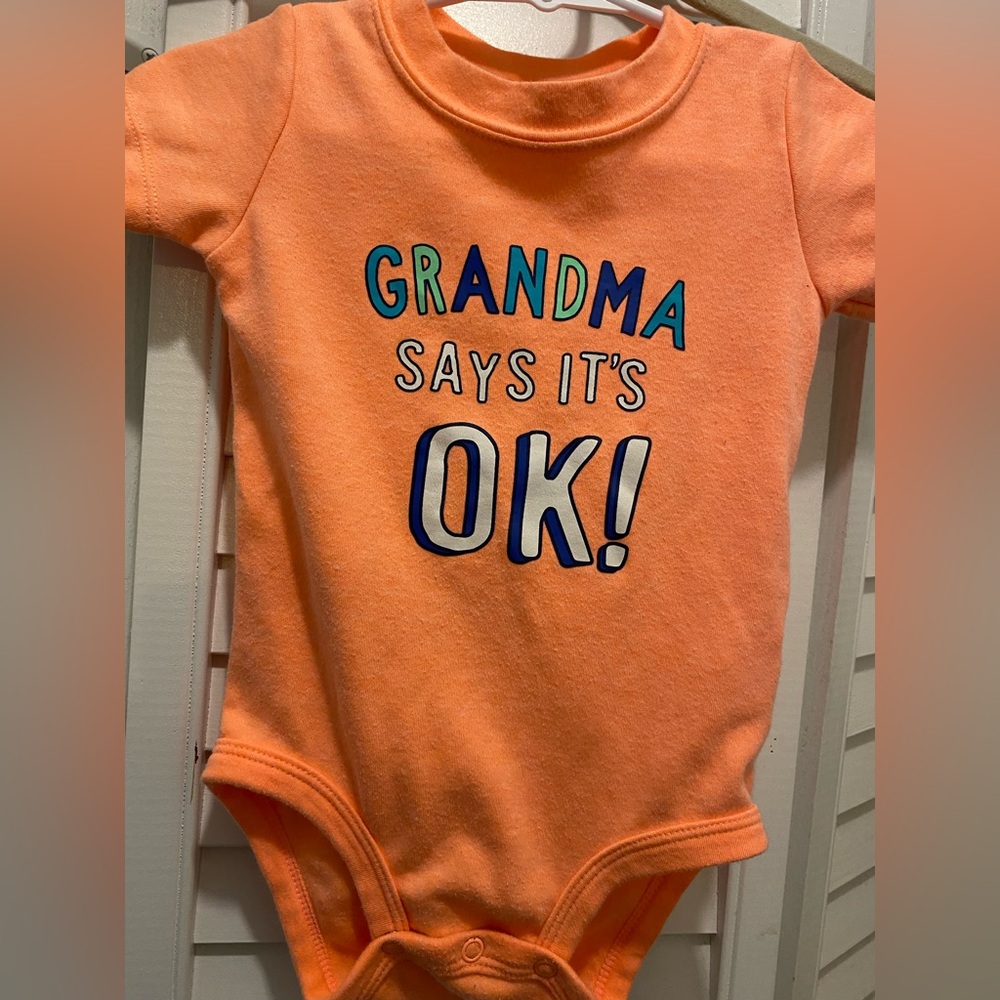 CARTER’S Baby Bodysuit “Grandma Says It's OK!” Size 12mo Orange Short Sleeve EUC